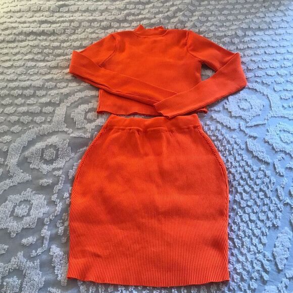 Y2K Adorable Highlighter Orange Two Piece Unit, Top-Size M, Skirt S. dopamine - Picture 6 of 9